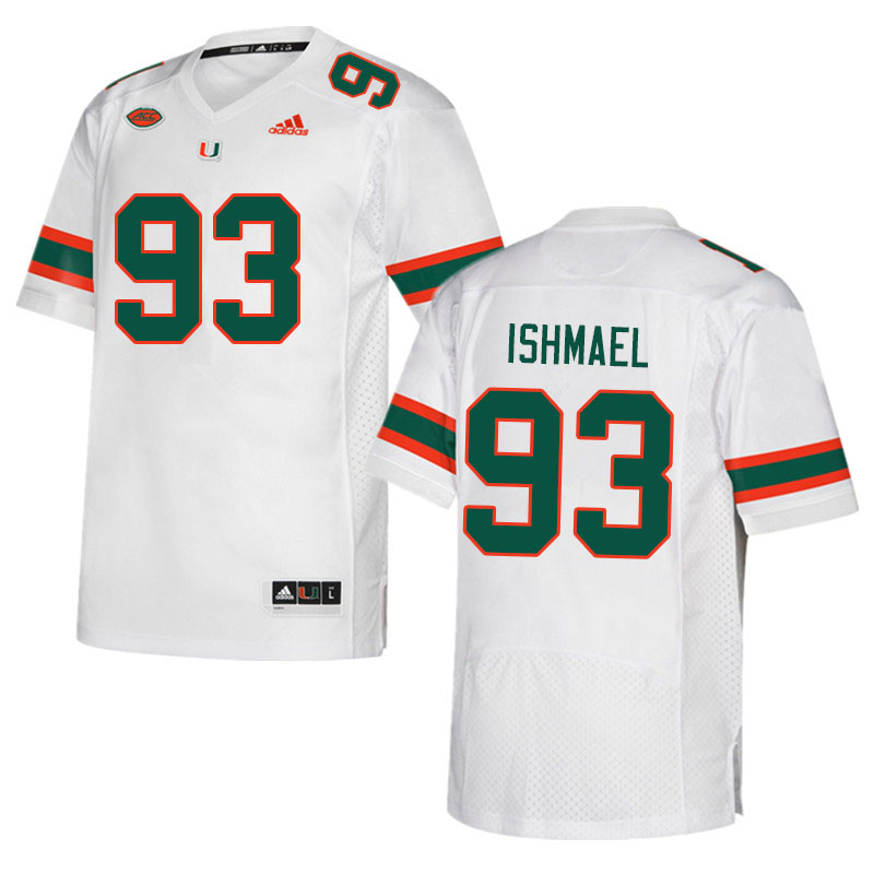 Men #93 Jabari Ishmael Miami Hurricanes College Football Jerseys Sale-White